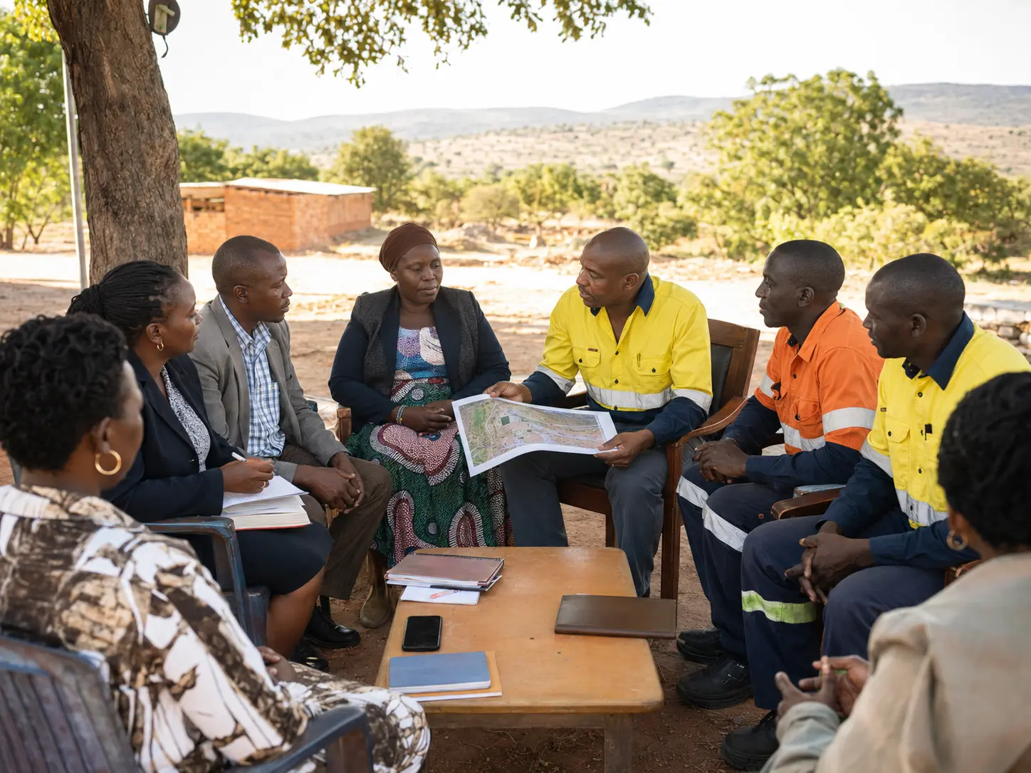 SSMAZ representatives meeting members of a mining community